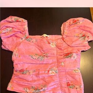 LoveShackFancy Floral Pink Puff Sleeve Top